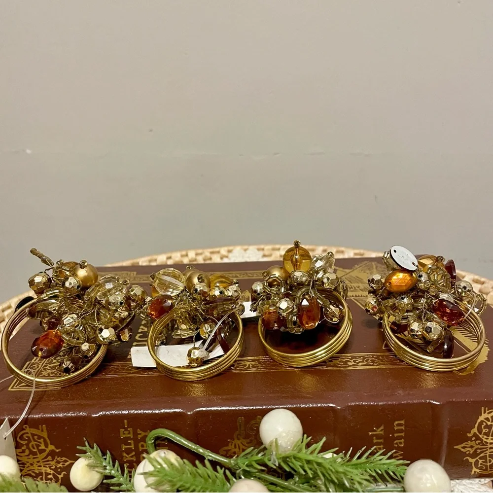 Pier 1 Imports Beaded Napkin Rings Gold Brown Tones New With Tags